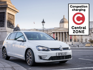 Car club vehicle parked in London with the Congestion charge signage on top