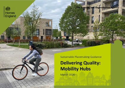 Front cover of the Homes England guidance document featuring a cyclist