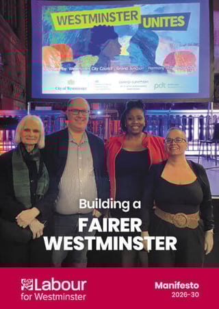 Front cover of the Labour Westminster manifesto featuring key staff