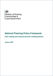 Front cover of the National Planning Policy Framework document with the Ministery of Housing, Communities & Local Government logo at the top of the white page.