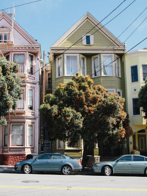 Parked cars in front of homes in the USA