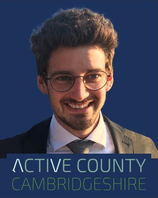 Photo of Patrick Utz and the text below reads "Active County Cambridgeshire"