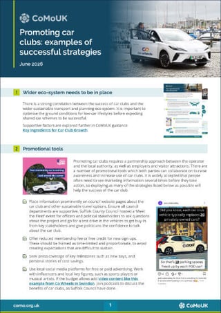 First page of the "Promoting car clubs" guidance document with images amongst text