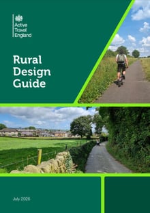 Front cover of the Rural design guide featuring images of cyclists in rural settings