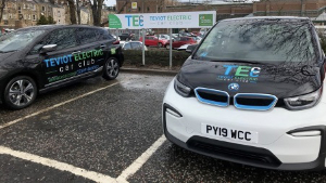 Two Teviot car club EVs parked up